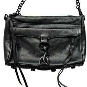 Rebecca Minkoff Black Leather Crossbody Partial Chain Link Shoulder Strap